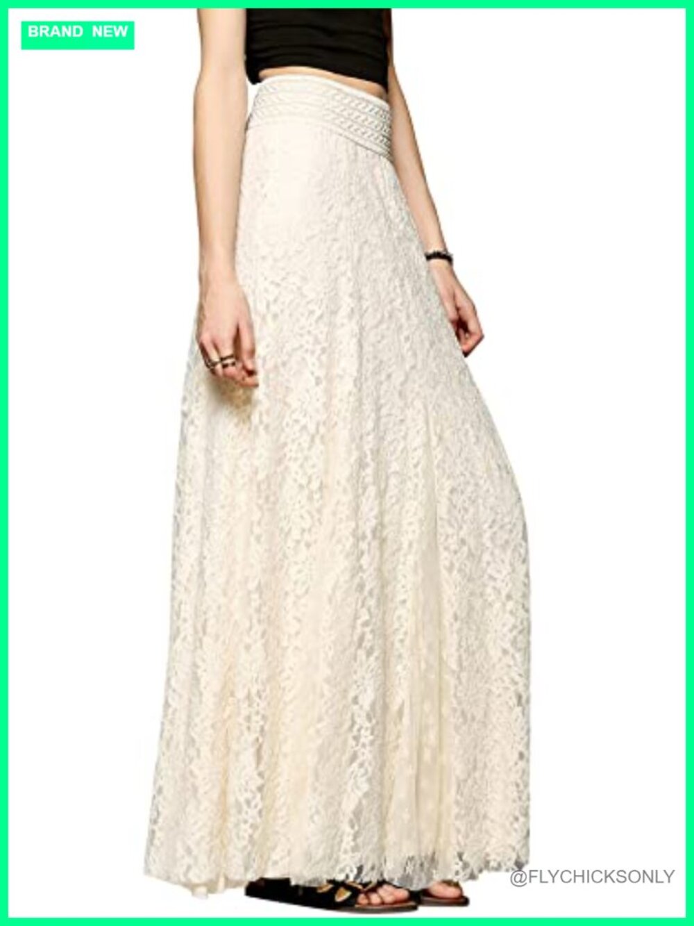 Womens Elegant Floral Lace Elastic High Waist Pleated Maxi Long Skirt